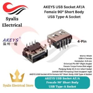 AKEYS USB Socket AF/A  Female 90° DIP Short Body  USB Type-A Socket [Syalis]