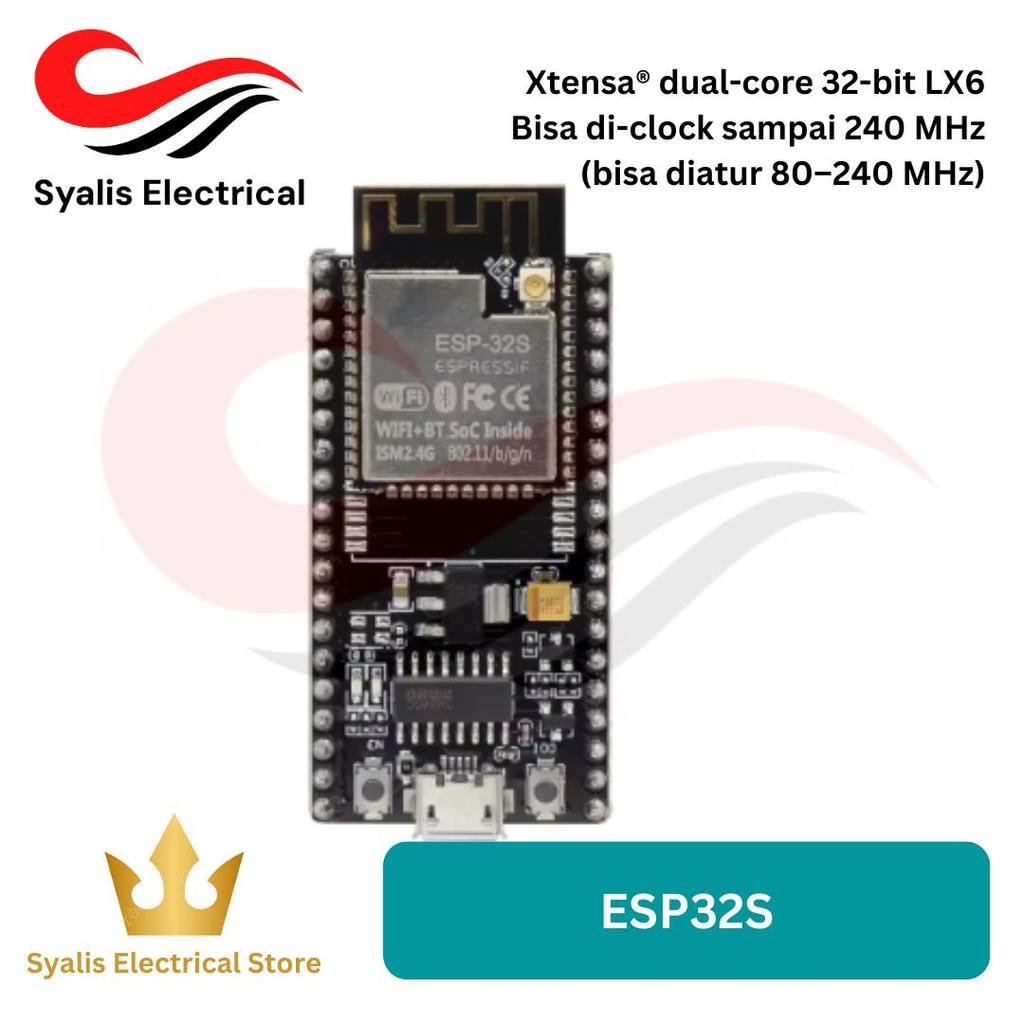 ESP 32S dengan inti chip Xtensa® dual-core 32-bit LX6 dan dengan CPU yang bisa clock hingga 240 MHz (bisa diatur 80–240 MHz)