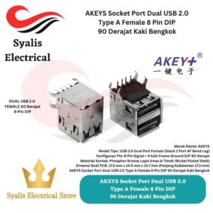 AKEYS Socket Port Dual USB 2.0 Type A Female 8 Pin DIP 90 Derajat Kaki Bengkok [Syalis]