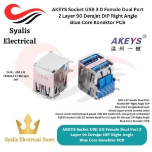 AKEYS Socket USB 3.0 Female Dual Port 2 Layer 90 Derajat DIP Right Angle Blue Core Konektor PCB [Syalis]
