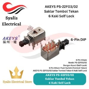 AKEYS Tombol Push Button Switch Hitam 6 Pin Dengan Kunci Self-Lock [Syalis]