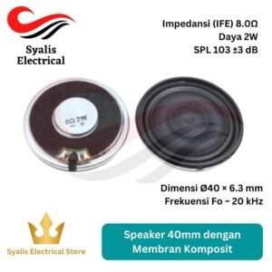 Speaker bulat 40mm dengan Membran Komposit dan casing besi 8 ohm daya 2 W [Syalis]