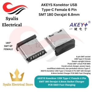 AKEYS Konektor USB Type-C Female 6 Pin SMT 180 Derajat 6.8mm Socket Charger PCB SMD Fast Charging [Syalis]