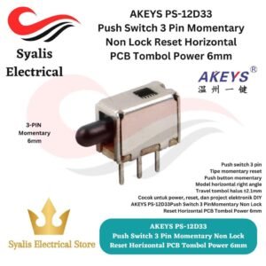 AKEYS PS-12D33 Push Switch 3 Pin Momentary Non Lock Reset Horizontal PCB Tombol Power 6mm [Syalis]