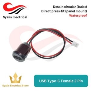Konektor Female Type-C 2 Pin Tipe Injeksi (Molded) Bentuk Bulat Press-Fit Kabel Solder Waterproof [Syalis]